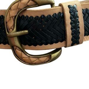 Hussy black & British tan leather belt Tan and Black Woven Belt Gold hardware